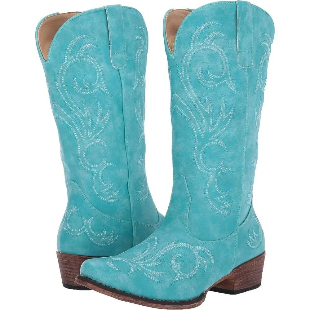 ✨ ROPER Casual Boots Women Blue Riley Round Toe Mid Calf Low Heel 1-2 - Picture 9 of 9